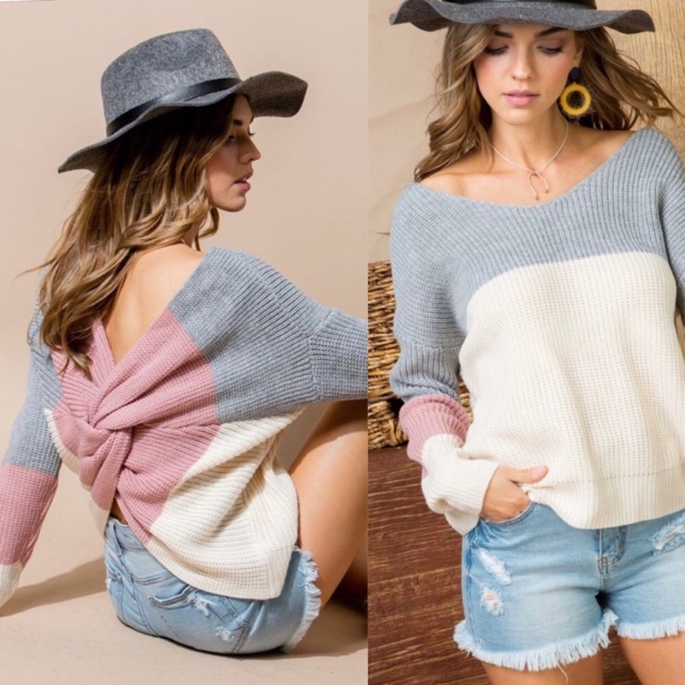 LAST!Color  Block Twisted Back Sweater - Picture 3 of 6